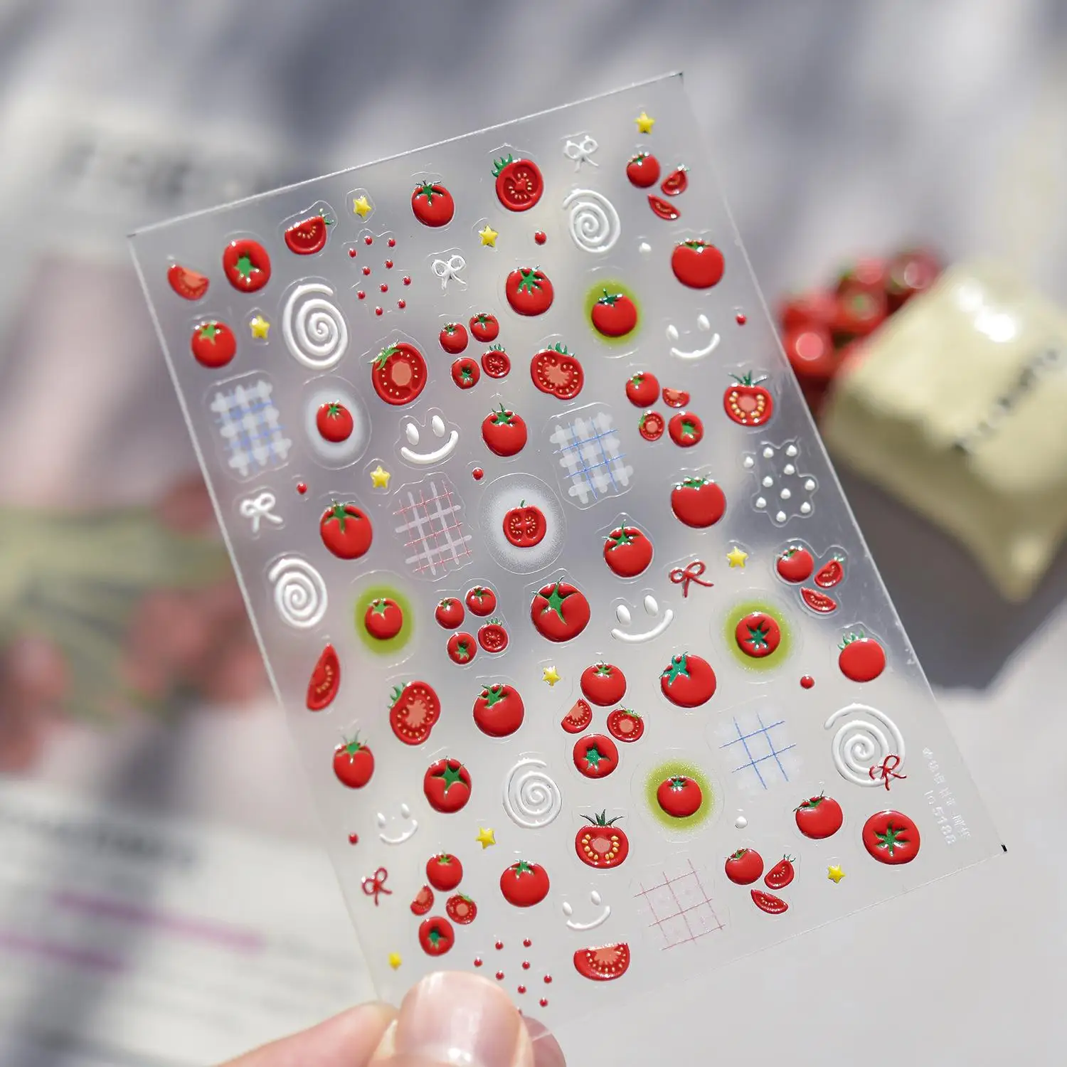 1 قطعة 5D رائعتين عصير الطماطم مسمار الفن ملصق الكرتون هلام الطماطم الفاكهة القوس ستار ذاتية اللصق مائي لطيف مانيكير الديكور