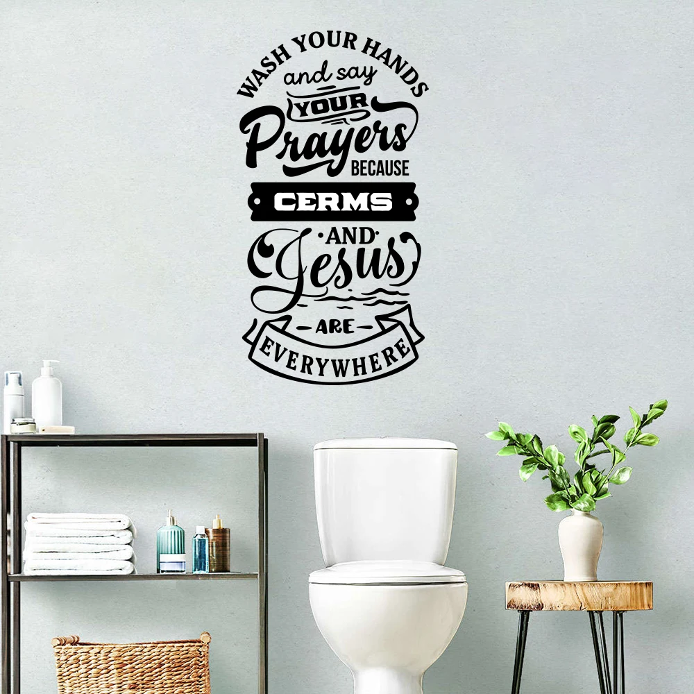 Bathroom Wash Hands Jesus Bath Rules Wall Sticker  Farmhouse Country Bible Verse Christian Decal Home Decor