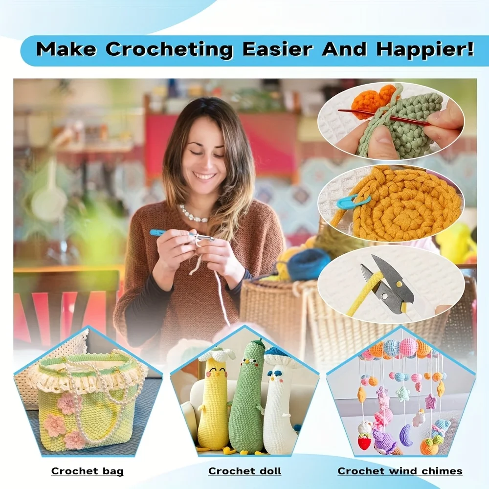 50 Crochet Hooks Set, 14 Different Sizes, Featuring a Large Ergonomic Handle, Perfect for Beginners, Including Knitting Needles