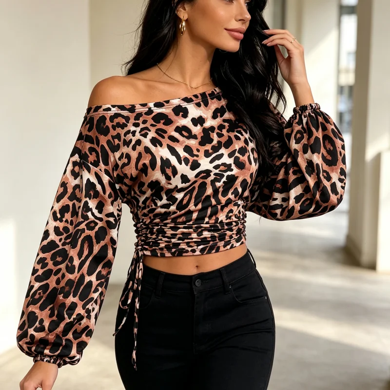 Women Blouse Leopard Print Asy - огляд і ціна Off Shoulder Blouse