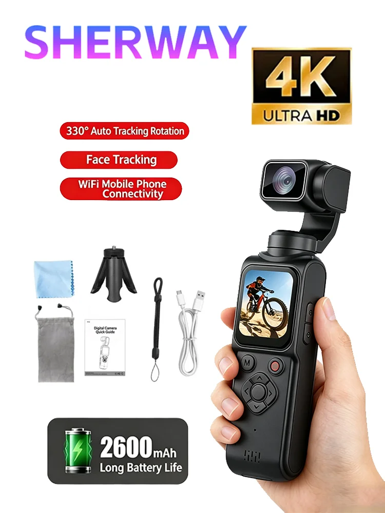 AliExpress Sherway 4K Wifi Action Camera 330° Auto-rotate Len Pocket Camera 1.72" Touchscreen Zoom Sport Cam Portable Vlog Video Recorder Cycling