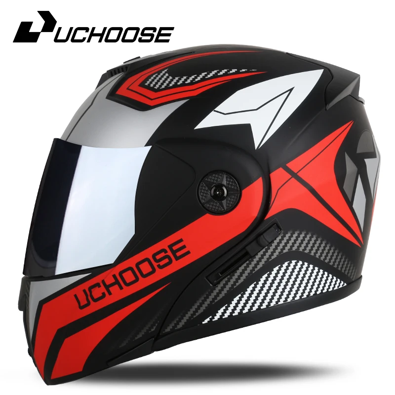 Uchoose New Modular Motorcycle helmet full face racing with Double sun visor Women man flip up Double lens DOT