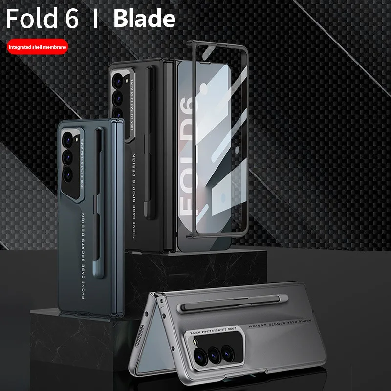 Folding Screen Phone Case For Samsung Galaxy Z Fold 6 ZFold6 5G Ultra-thin Pen Slot Shell Film Integrated Blade Warrior