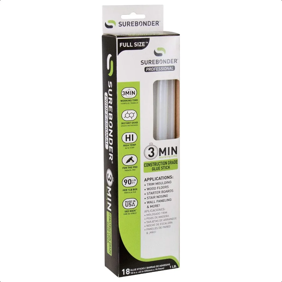 

Surebonder Construction Profional Grade Adhesive Hot Melt Glue Sticks Full Size 10 L 0.43 D for Home Repairs Strong Bonds 18 Gl