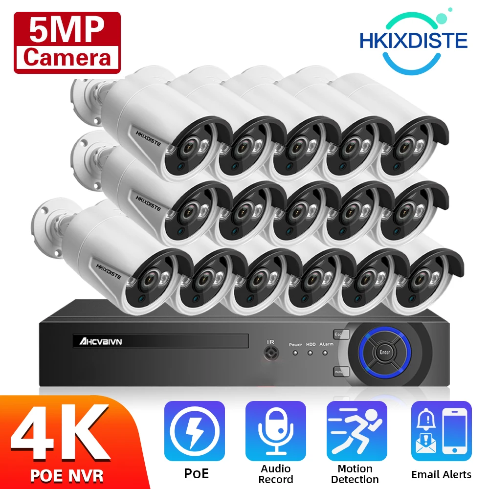 

16CH 4K POE NVR Kit CCTV Security System 5MP Outdoor Audio Record POE IP Camera Home Video Surveillance Camera System Kit 8CH 4T