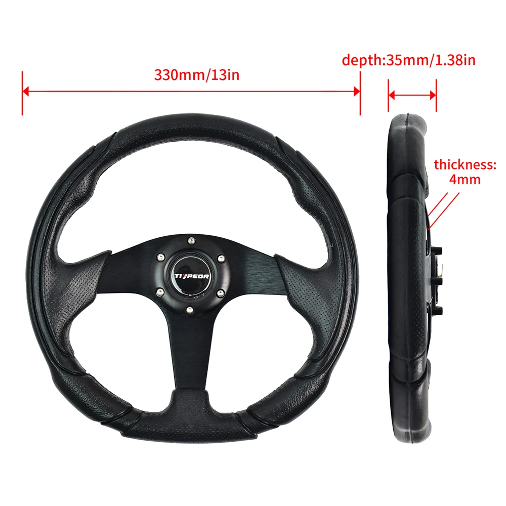 TIYPEOR 330mm PU Material Universal Modification Steering Wheel 6 Hole Drift Racing Steering Wheel With 5mm Bracke
