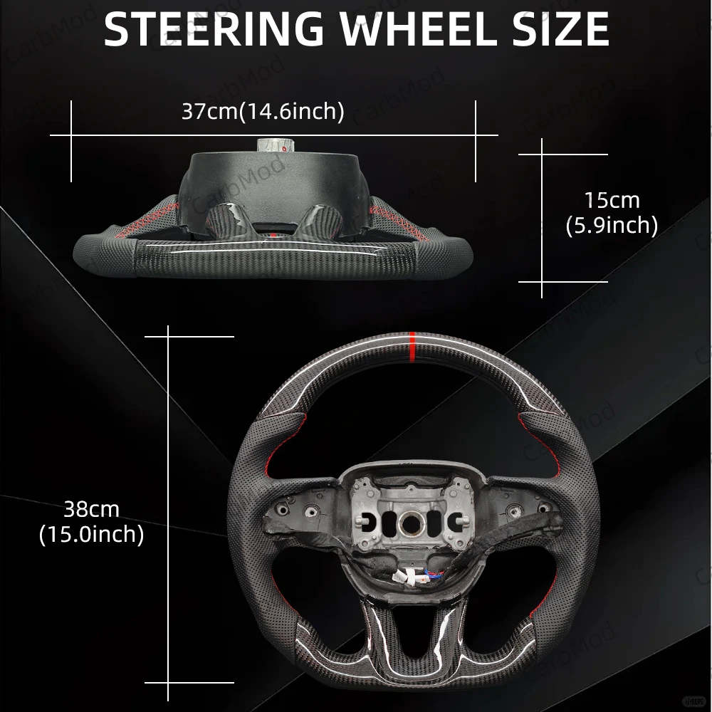 Customized Carbon Fiber Steering Wheel 2015-NOW Real Carbon Fiber Material Accessory for Dodge Charger Challenger SRT Cars