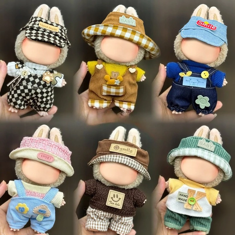 

For 15-17 cm v1v2v3 Labubu Dressing up Clothes outfit Labubu Sitting Party Bear Label Scarf Hat Bag Dolls Accessories Decoration