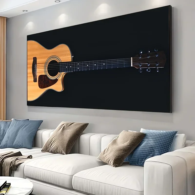 

Modern Guitar Canvas Art, Frameless Black Background Wall Decor for Living Room and Bedroom, Guitar Decor, Original, Poster,