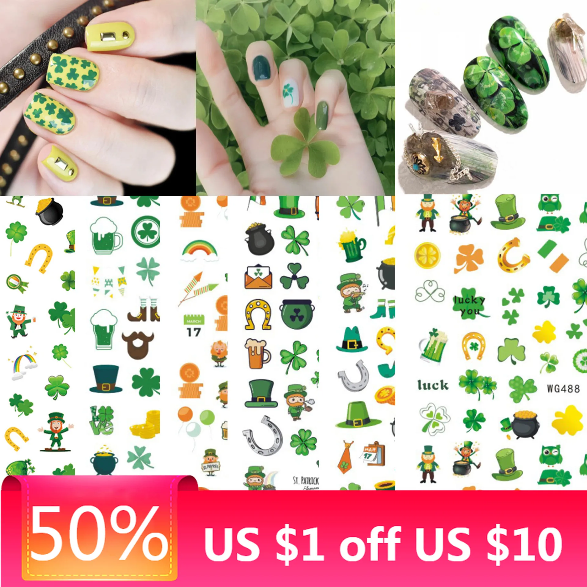 1Pcs 3D Nail Art Stickers St Patrick's Day Special Design Adhesive Nail Art Decorations Festival DIY Nail Stickers Wholesale