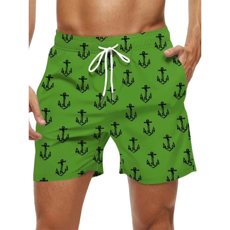 Simple Anchor Pattern Beach Shorts For Men Fashion Outdoor Sports 3D Printed Short Pants Loose Streetwear Quick Dry Swim Trunks