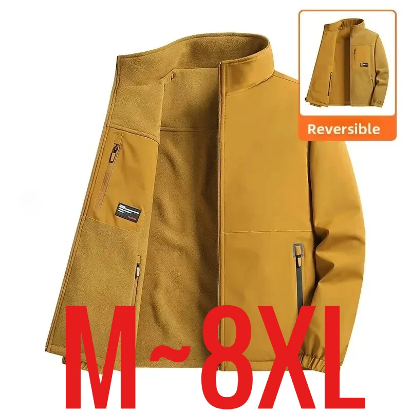 

Мужская флисовая куртка размера плюс 8XL, двустороннее двустороннее пальто, мужская осенне-зимняя рабочая одежда для рыбалки, теплая, большая