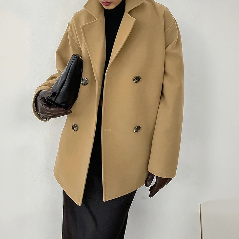 

Women's Long Coat Autumn Winter Double Breasted Solid Color Lapel Fashion Decent Daily Style with Long Sleeves