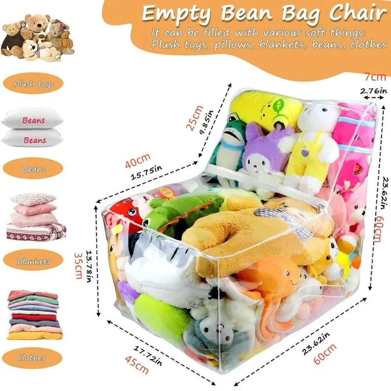 

2-in-1 Sofa Storage Bag - Clear PVC Furniture & Toy Organizer (With Handles for Plush/Blankets & Decorative Kids Room Solution)