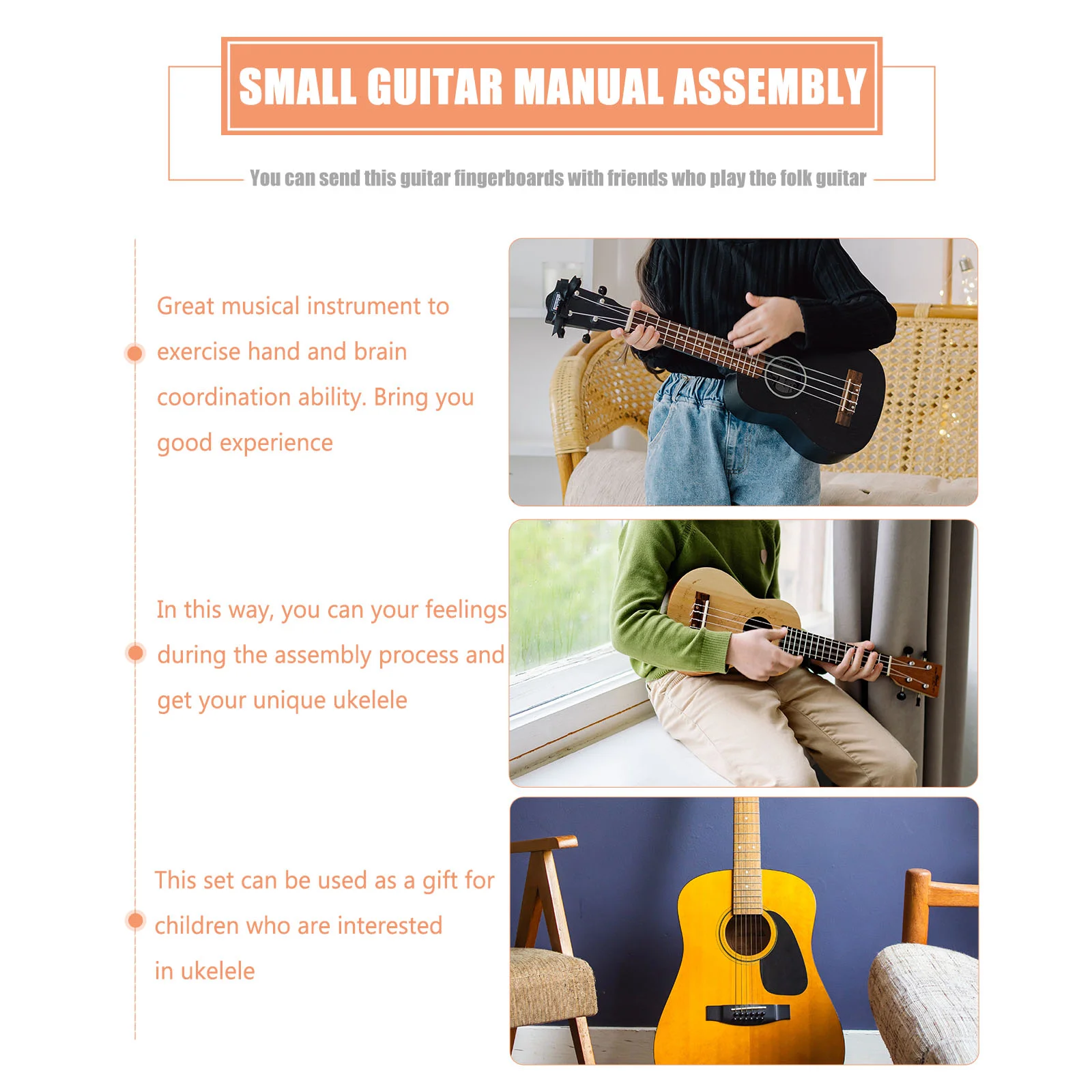 23 Inch Ukulele Kit DIY Manual Guitar Decoration Metal Musical Instrument Child Toddler Semi-craft