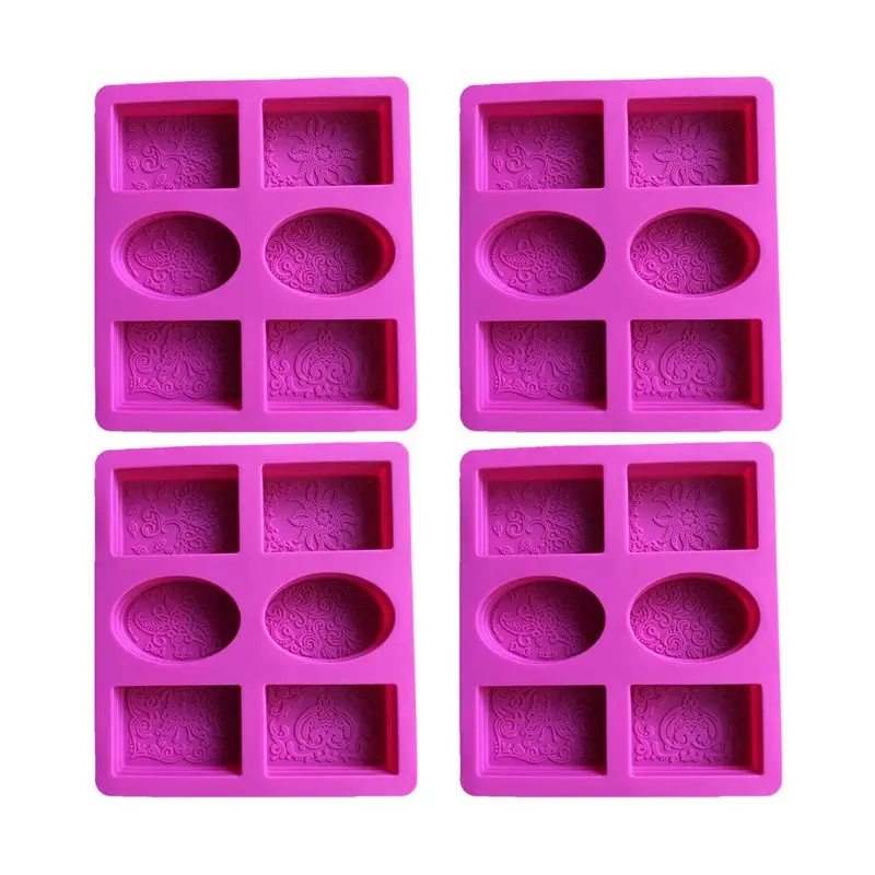 

A84E-4X Silicone Soap Mold For Soap Making 3D 6 Forms Oval Rectangle Soap Mould Handmade Craft Flowers Soap Mold