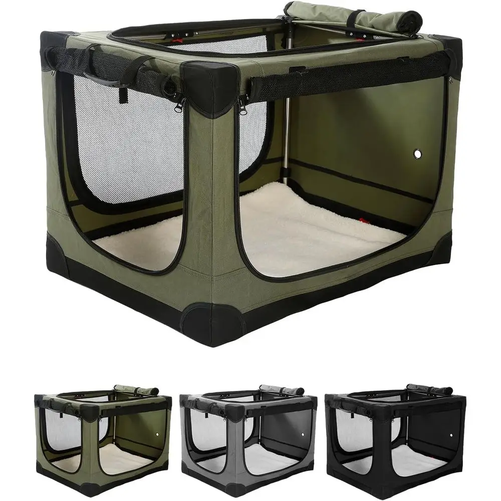 Caixa dobrável para cães de viagem, canil portátil de médio a grande porte, adequado para cães de até 60 libras, 4 portas dobrável com mes durável