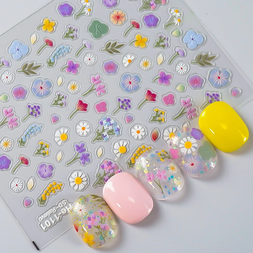 

Original Designed Dopamine Summer Flower Nail Stickers Colorful Cute Floral Nail Art Decals for Happy Manicure