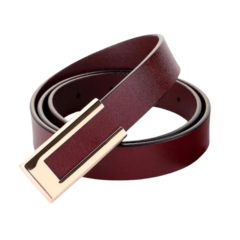 Women's Belt Soft Genuine Leather Belts Waist Belt Gold Solid Color Buckle Waistband For Pants, Jeans