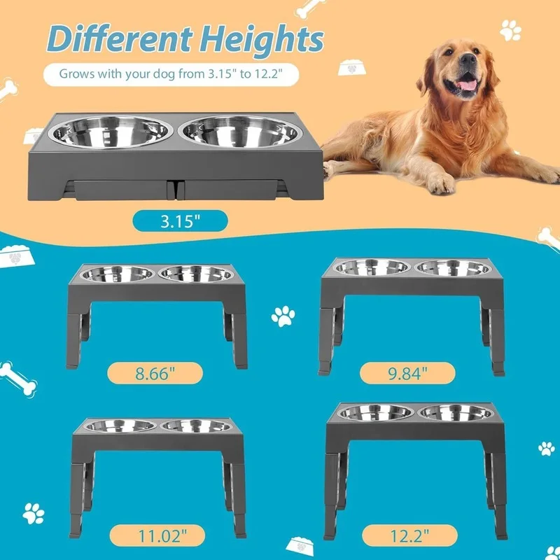 Adjustable height and angle pet feeding bowl, neck-protecting dog bowl, anti-spill cat food bowl, specifically for medium and la