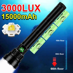 30000LUX Linterna subacuática Potente linterna LED de buceo 15000mAh Luz de buceo Antorcha subacuática IPX8 Linterna impermeable