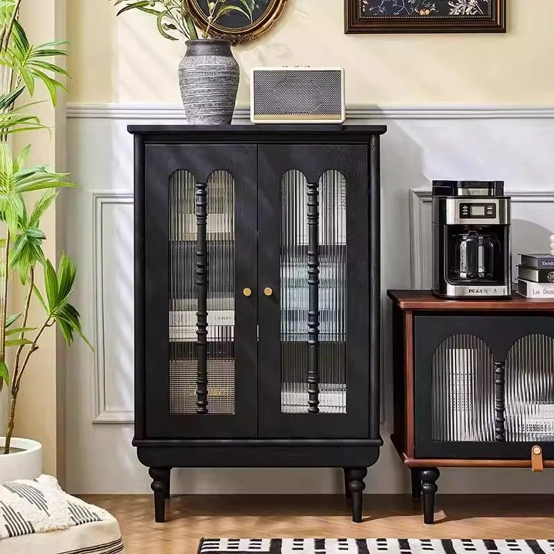 

Retro solid wood TV cabinet household small apartment medium and ancient style floor storage locker integrated