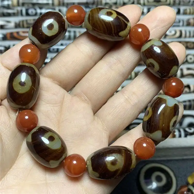 [With Certificate] Natural Three Eyes Necklace Pendant AgateBeads Bracelet
