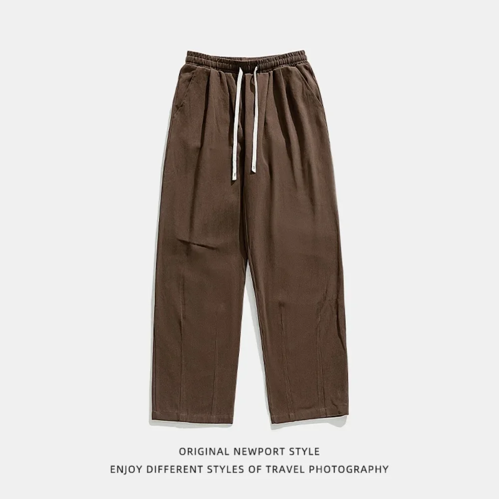 HAN LU Japanese style cotton casual pants for men in autumn and winter 2024 retro doubles pleated design versatile pants for men