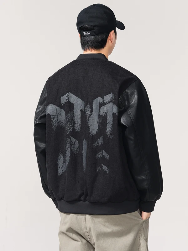 

Американская тяжелая ретро-куртка в стиле пэчворк для мужчин, свободная повседневная бейсбольная куртка, осенне-зимняя новинка