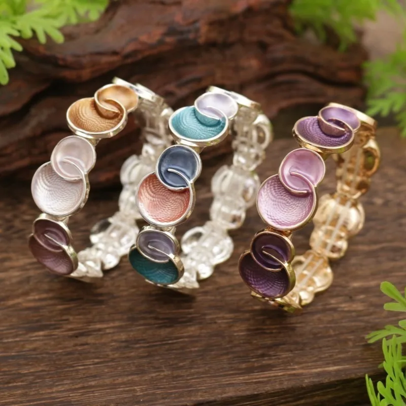 Bohemian Swirl Enamel Bangle Gold Silver Plated Multicolor Spiral Bracelet Stretchable And Stackable Bracelet Jewelry Gift