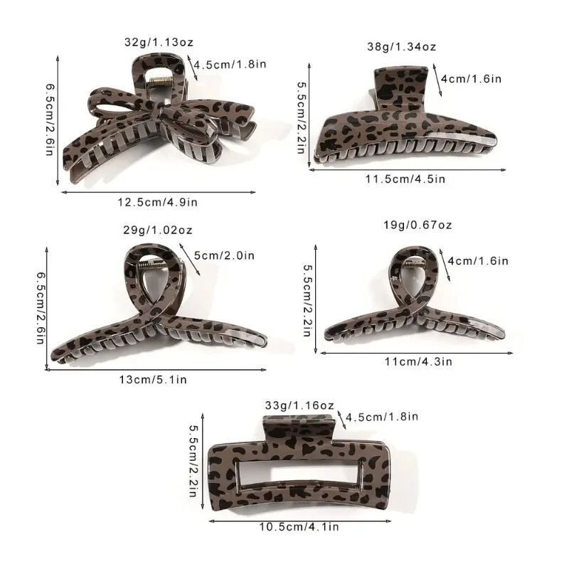 Large Small Leopard Print Hair Claw Clip for Women Thick Hair Elegant Bowknot Cross Geometric Catch Clamp Hairgrip Accessories