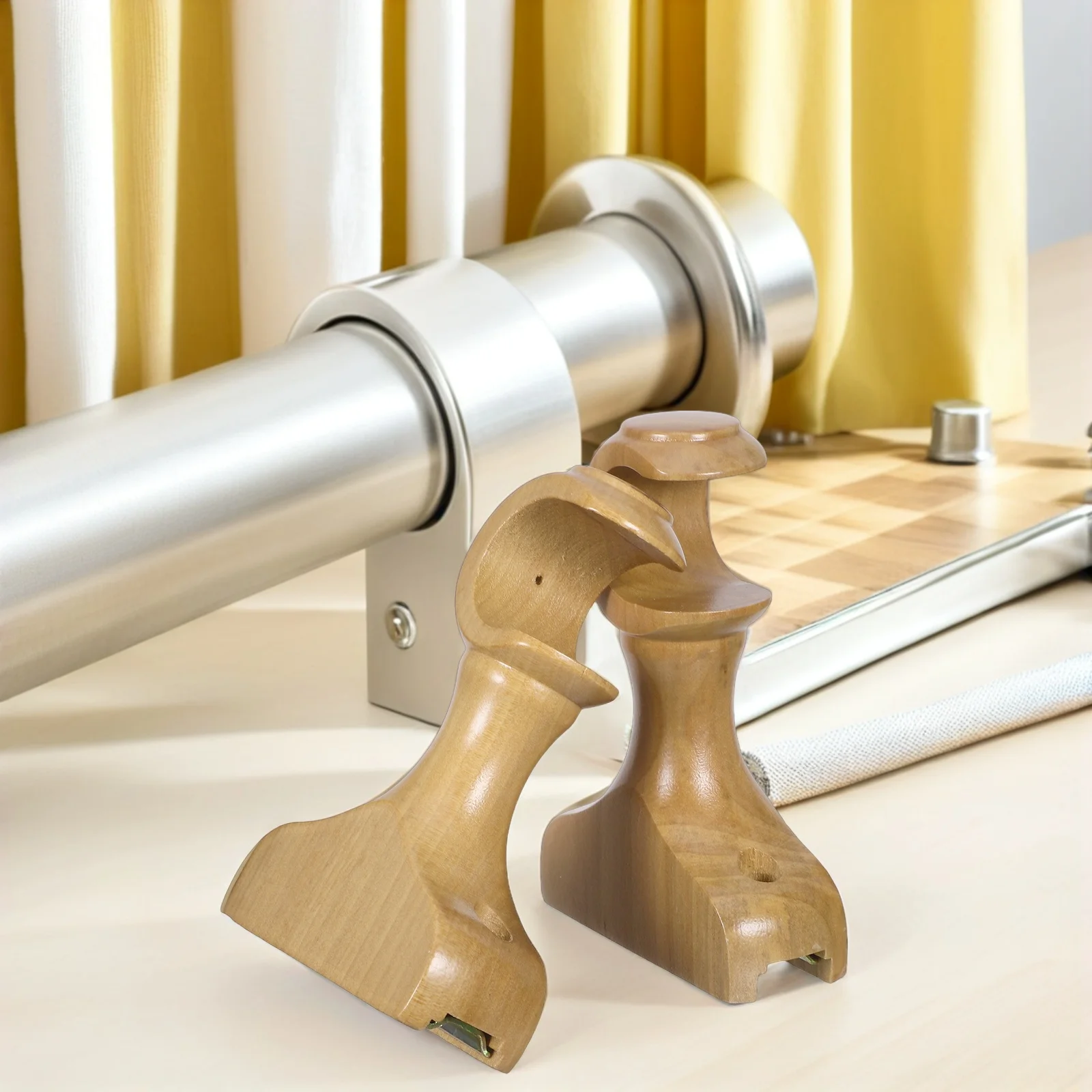 2 Buah Braket Tiang Gorden Kayu Elegan, Operasi Lancar, Ramah DIY, Pemasangan di Dinding, Penyangga Tiang Gorden, Gantungan Tiang Gorden
