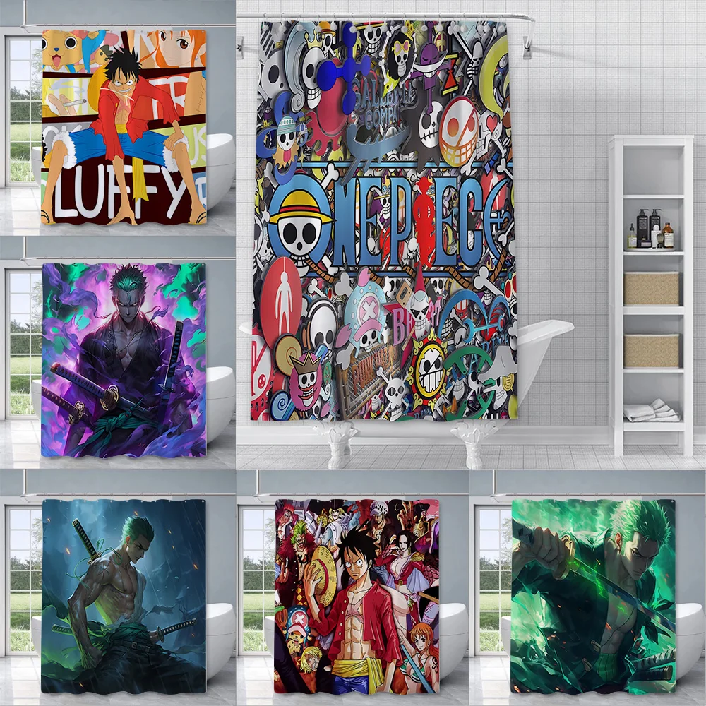 Hot P-PieceS Japan Anime One Shower Curtain Waterproof Polyester Fabric Paint Bath Curtain Home Bathroom Decor Curtain With Hook