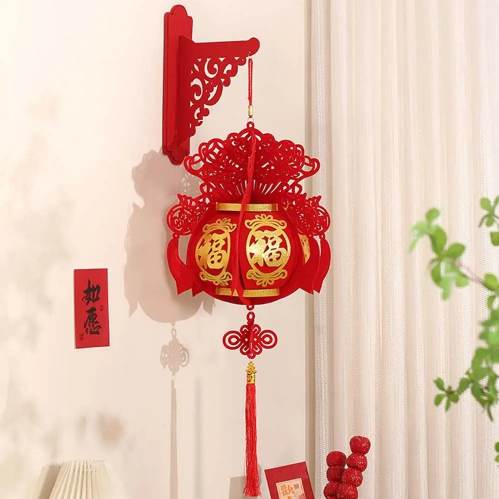 Flocking Chinese New Year Red Lanterns Traditional Blessing Spring Festival Lantern Pendant Handmade Fu Character Lantern