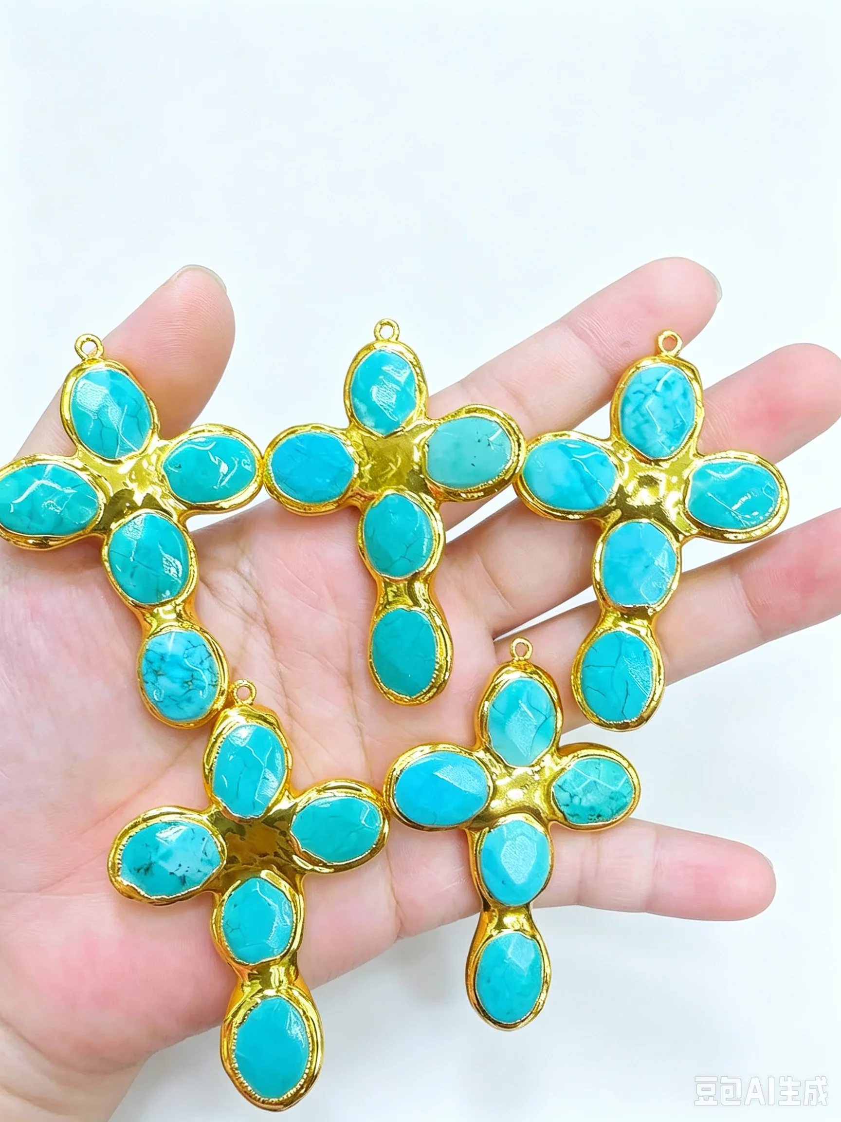 2pcs Gold Plated Edge Blue Turquoise Pendant Designer Gems Jewelry