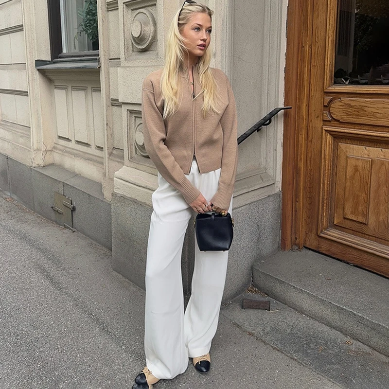 

Long Sleeve Zipper Knitted Coat Fashion Solid Female Cardigan Fashion Slim Sweater Cardigan For Women Waist-closing