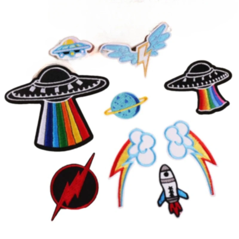 50pcs/Lot Luxury Anime Embroidery Patch Alien Lightning Rocket Space Cloud Clothing Decoration Accessory Craft Diy Applique