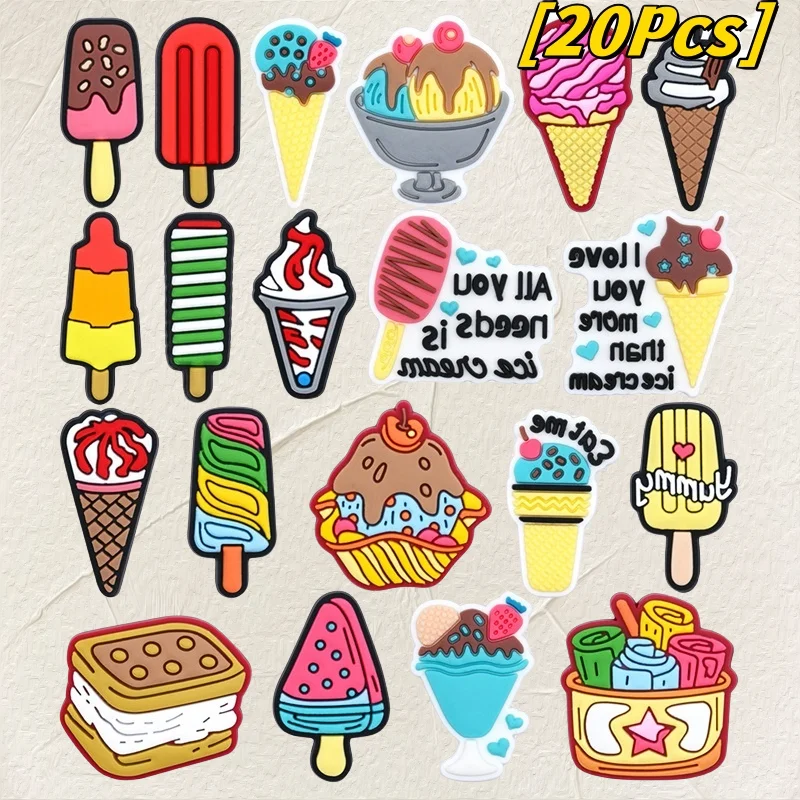 

20 Pieces Cartoon Ice Cream Shoes Charm Accessories Colorful Summer Popsicle Watermelon Chocolate Ice Cream Shoes Decoration