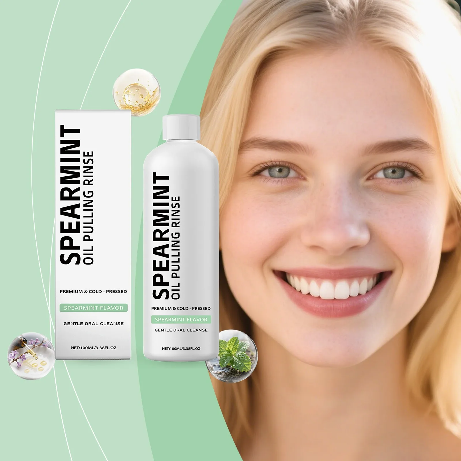 Spearmint Mouthwash Fresh Breath Natural Long Lasting Fragrance Mild Cleanses Teeth Maintains Fresh Oral Cavity Daily Oral Care