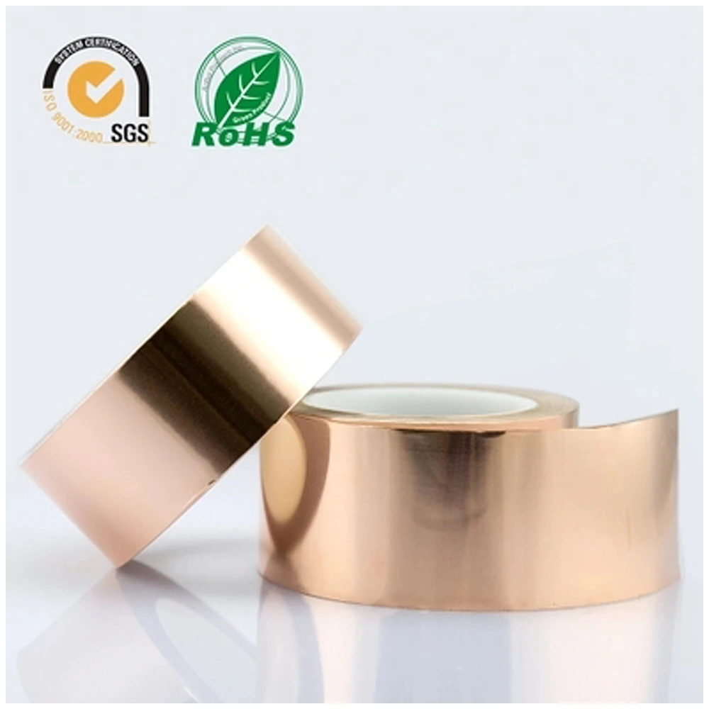 Pita Tembaga Tebal 0.08 Mm Panjang 30M Single Konduktif Perekat EMI Shielding Panas Resist untuk Gitar Listrik Strip Perekat