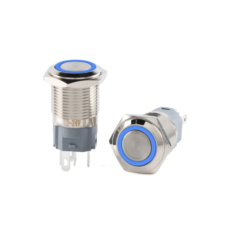 Waterproof Stainless steel Metal Button Switch 16mm Car Engine Power Switch 12v LED Light Latching Self-locking Button Momentary