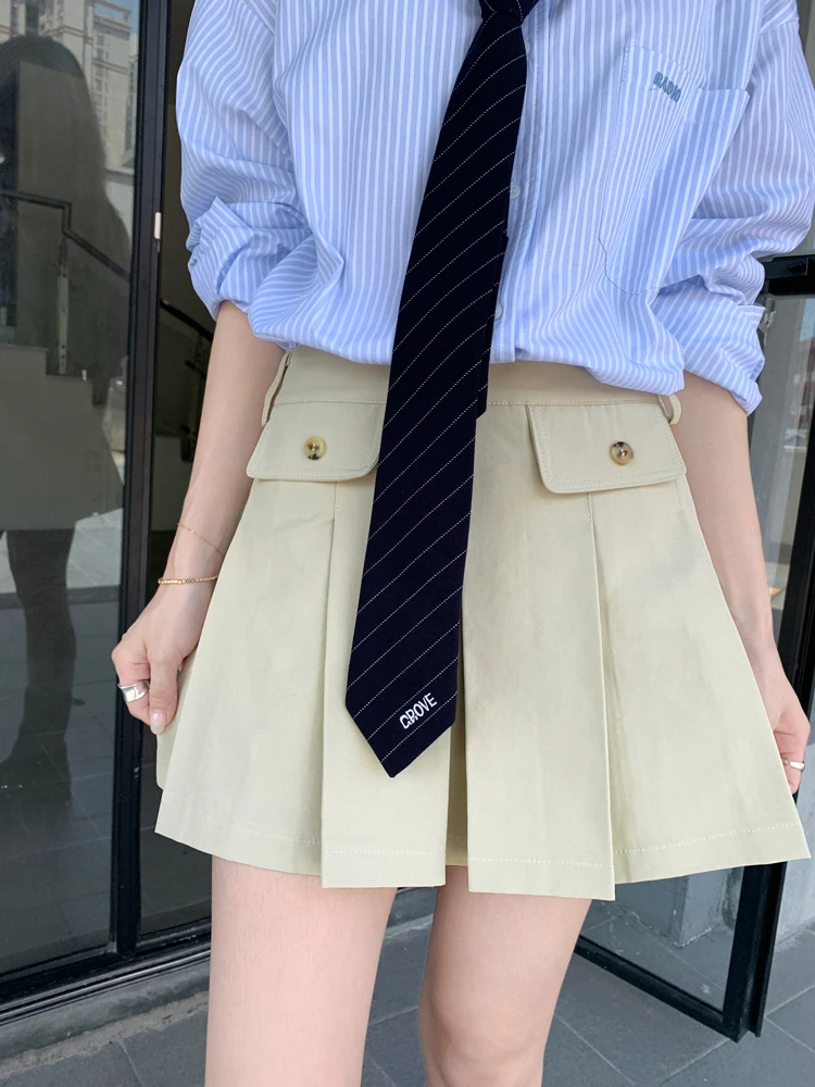 

2Color SML Summer Mini Skirt 2024 Korean Preppy style Girls Pleasted Skirts Womens high waist Mini a line Skirts Saia (X3487