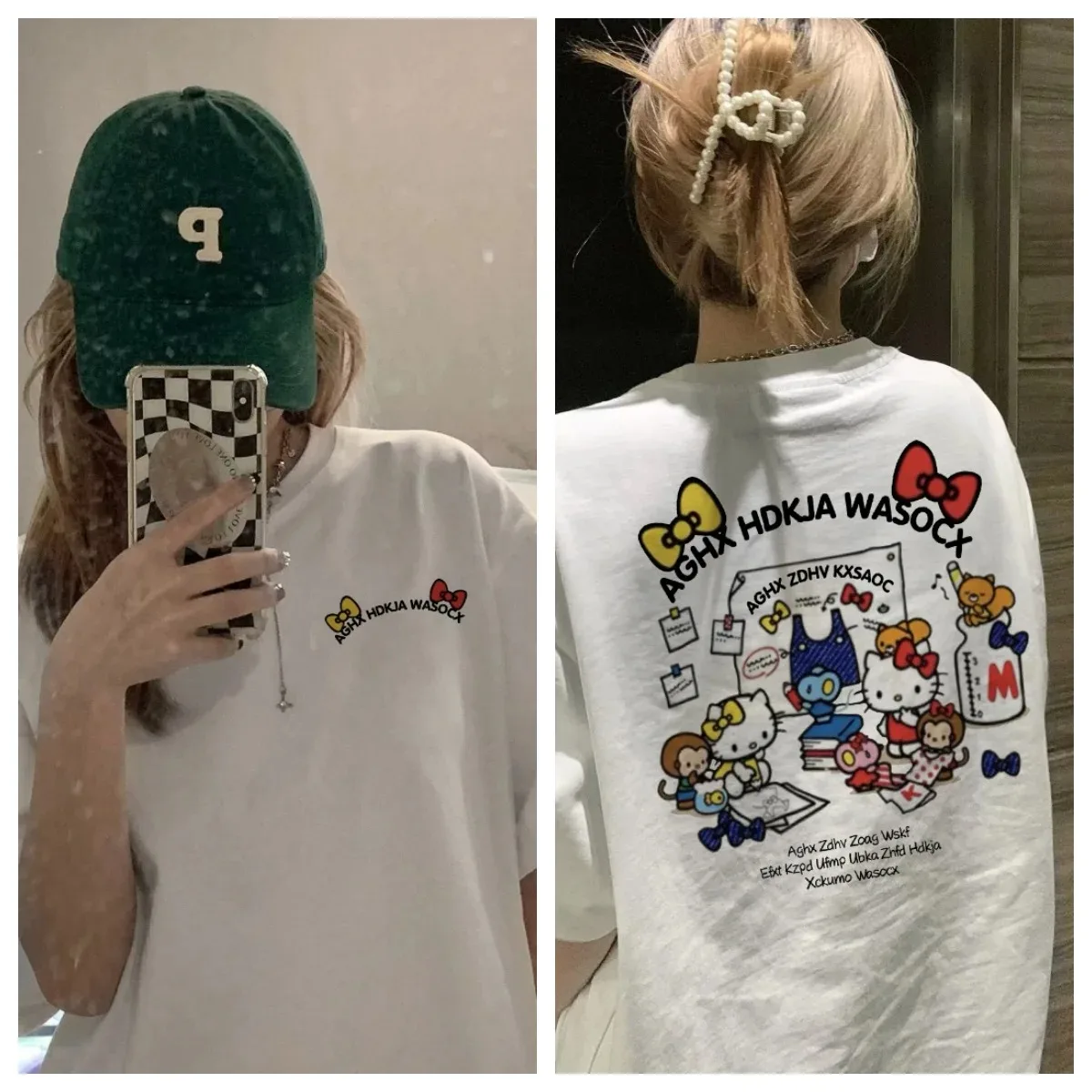 

Летние парные футболки с принтом Hello Kitty 2026, 100% хлопок, повседневные топы с коротким рукавом для мужчин и женщин