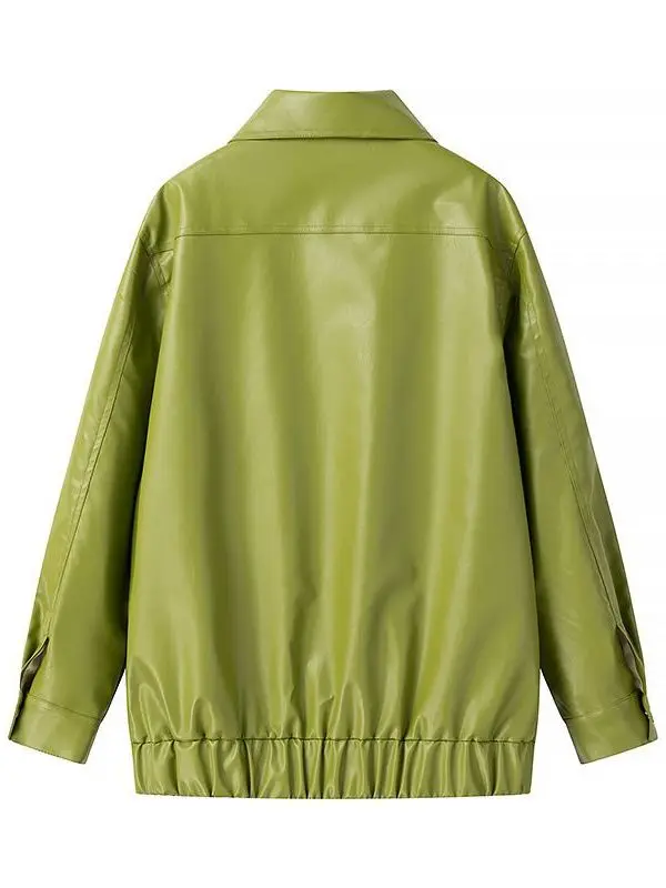 Street Faion Long Sve Colletto alla coreana in pelle Jaet Nuovo arrivo da donna Primavera 2025 Materiale PU Vestibilità ampia Maglia laterale