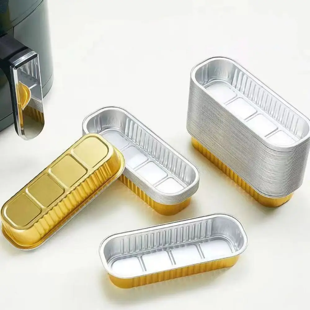 10pcs Disposable Rectangle Air Fryer Tin Paper Tray Thickening Hardened Aluminum Foil Plate Rolled Rim Evenly Heated