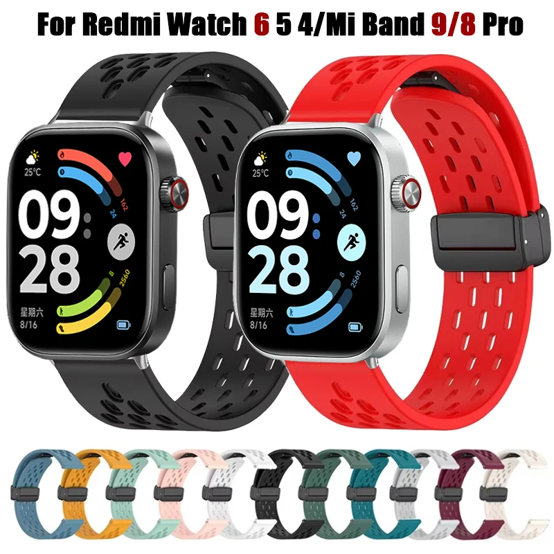 Magnetic Sports Strap For Redmi Watch 6 5 4 Soft Silicone Breathable Wristband Bracelet For Xiaomi Mi Band 9 Pro/8 Pro Watchband