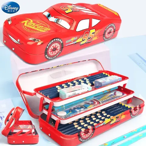 Cartoon McQueen Three-layer Pencil Case Large Capacity Cartoon Car Stereo Pencil Case Learning Gift Multi-function Stationery