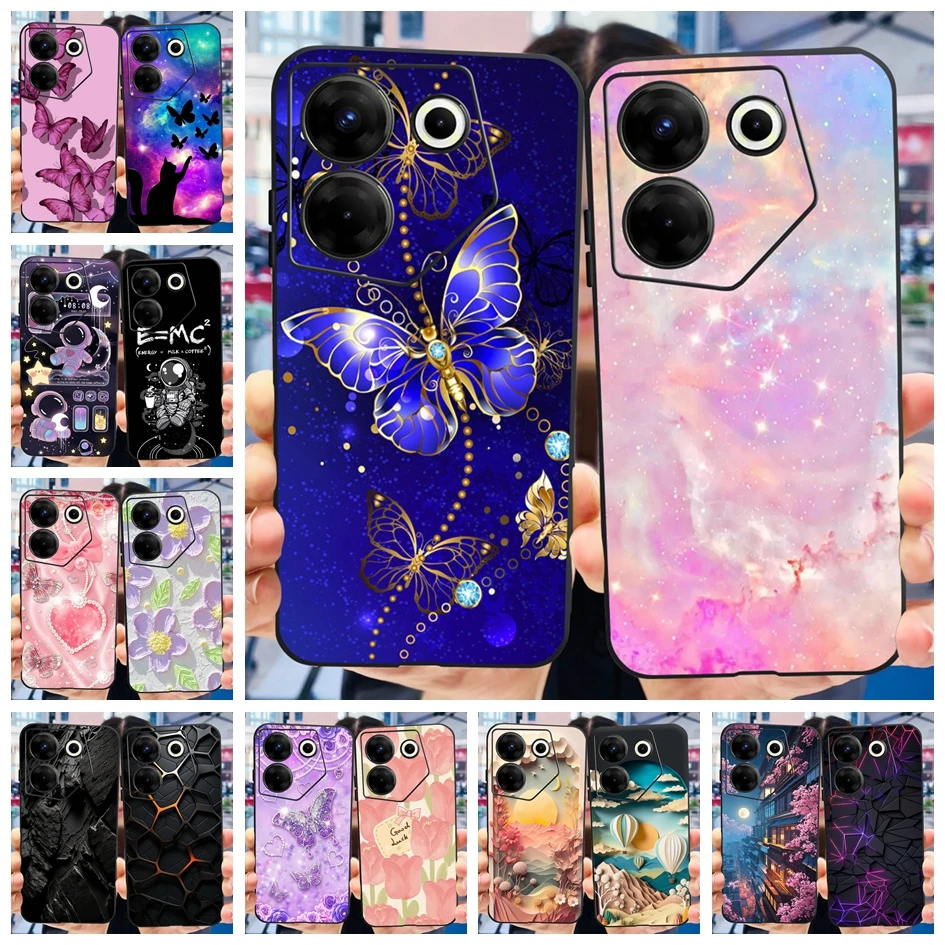 For Tecno Camon 20 Pro Case Fashion Butterfly Transparent Soft Silicone Cover For Tecno Camon 20 Pro 5G CK8n Camon20 CK6n Bumper