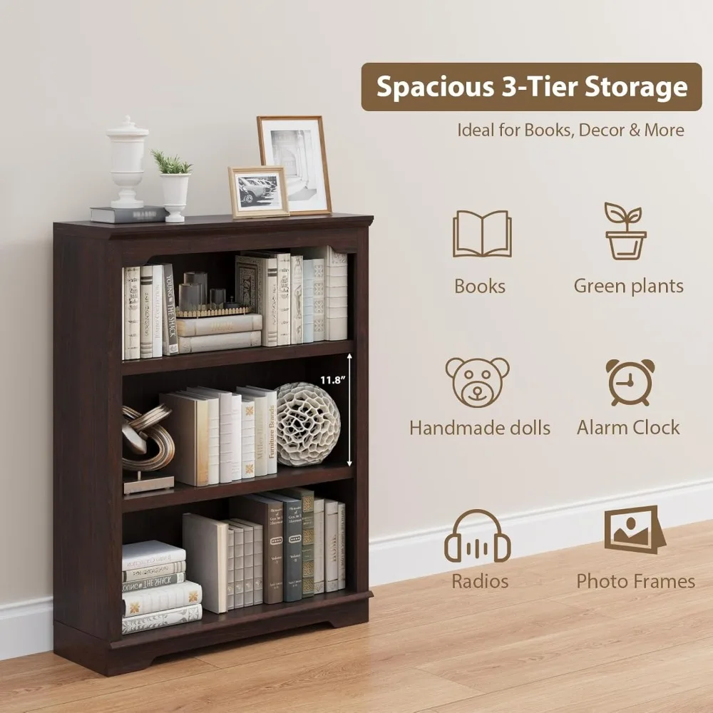 

Трехуровневая книжная полка, деревянный стеллаж шириной 31,5 дюйма, книжный шкаф высотой 42 дюйма, отдельно стоящие открытые полки для хранения книг, на заказ