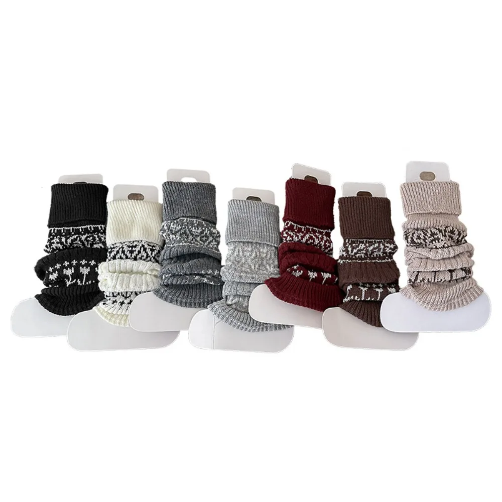 Fair Isle Style Slouch Leg Warmers Cashmere Blend Stretchy Fabric Leg Cuffs Thick Fleece Calf Socks Snow Boot Match